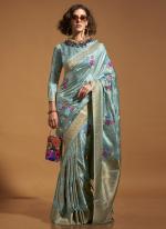 Pure Sattin Sky Blue Wedding Wear Weaving Saree